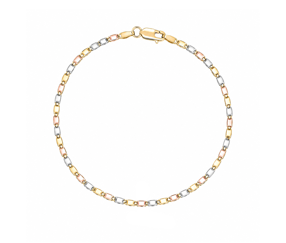 BRACELET EN OR 3 TONS À MAILLE PLAQUES TAILLÉES DIAMANT - MB PLDC1753T7 - BIJOUX D'IMPORTATION