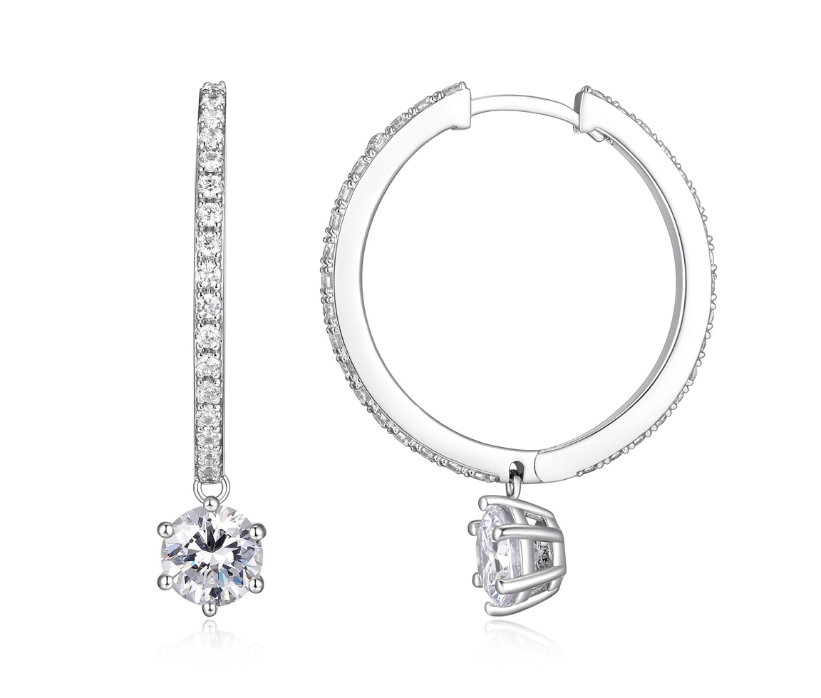 BOUCLES HUGGIES EN ARGENT RHODIÉ SERTIES DE CUBIQUES ZIRCONIAS - PJ R2ARDS000P - REIGN