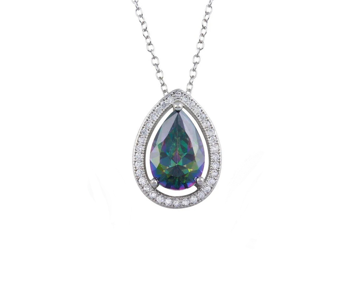 PENDENTIF EN ARGENT RHODIÉ SERTI D'UN TOPAZE MYSTIQUE SYNTHÉTIQUE ET DE CUBIQUES ZIRCONIAS - SP BGS00580P - BIJOUX D'IMPORTATION