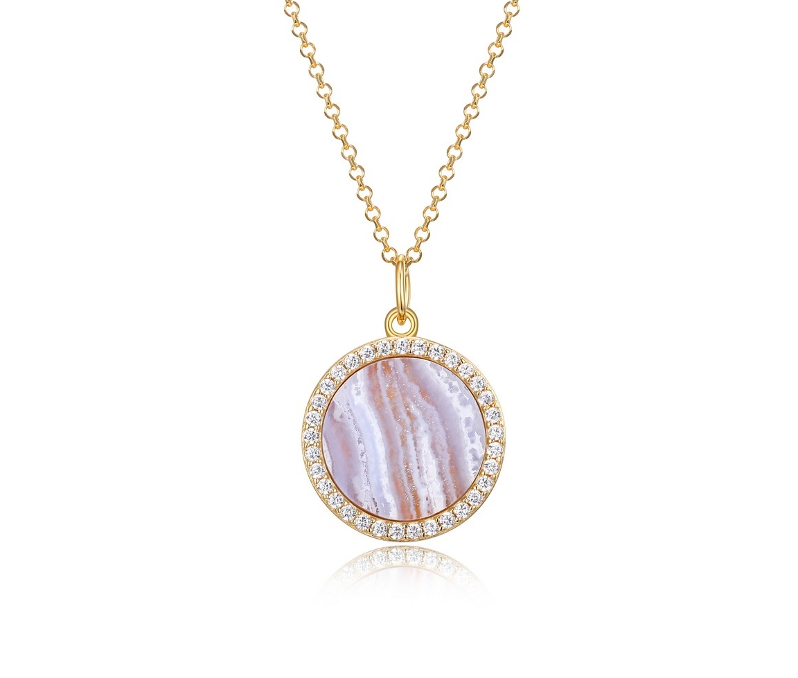 LOQUET EN ARGENT/PVD OR SERTID'UNE AGATE BLEUE ET DE CUBIQUES ZIRCONIAS - PJ 30AAN7AB18 - REIGN