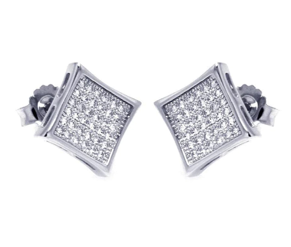 BOUCLES EN ARGENT RHODIE CARRÉ À MICRO PAVÉ DE CUBIQUES ZIRCONIAS - SP ACE00043 - BIJOUX D'IMPORTATION