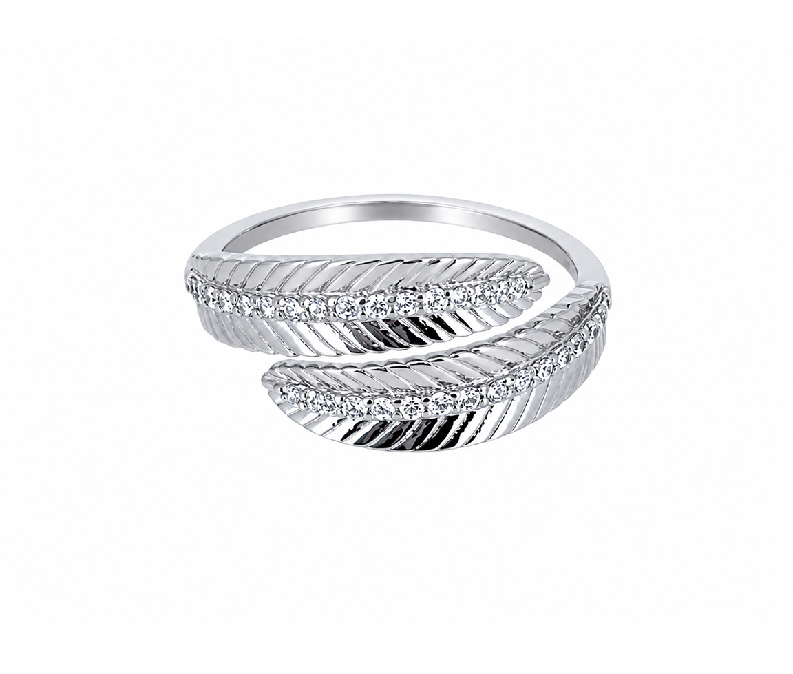 BAGUE À MOTIF FEUILLES AVEC CZ - SC BD04 - BIJOUX D'IMPORTATION