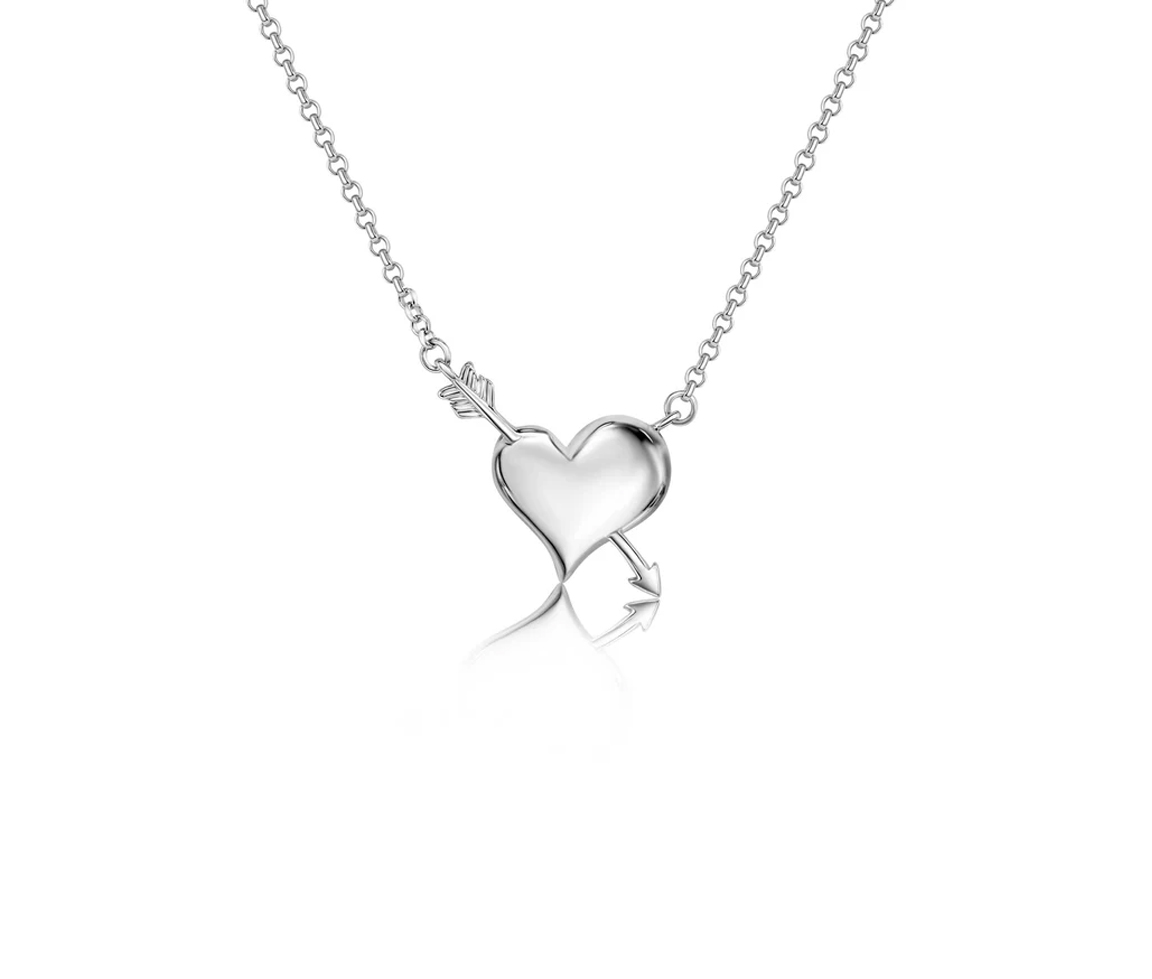 PENDENTIF COEUR/FLÈCHE DE CUPIDON EN ARGENT RHODIÉ - SP SOP00182 - BIJOUX D'IMPORTATION