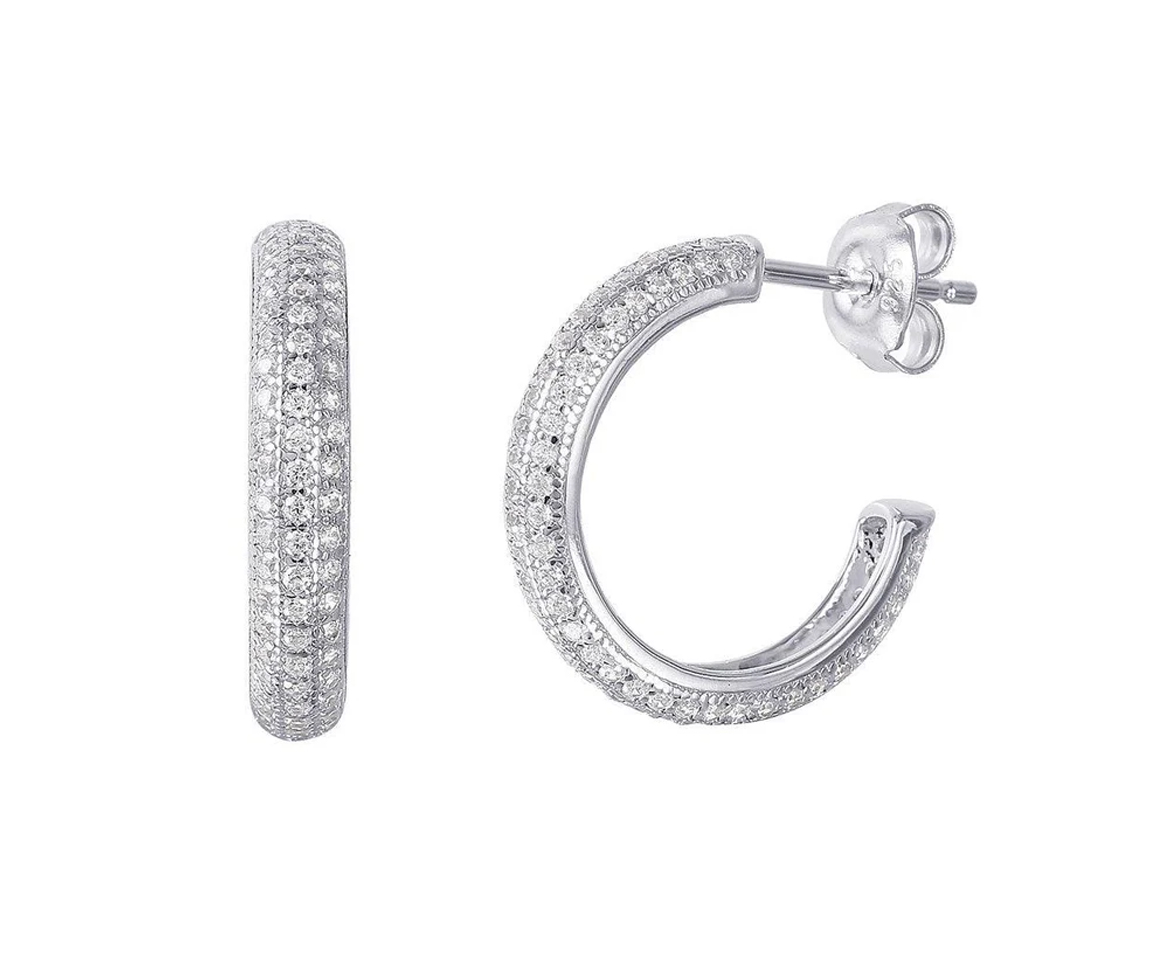 BOUCLES ANNEAUX OUVERTES EN ARGENT RHODIÉ SERTIES DE CUBIQUES ZIRCONIAS - SP GME00029RH - BIJOUX D'IMPORTATION