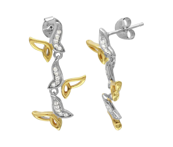 BOUCLES ENVOLÉE DE PAPILLONS EN ARGENT RHODIÉ ET PVD OR SERTIES DE CUBIQUES ZIRCONIAS - SP BGE00504 - BIJOUX D'IMPORTATION