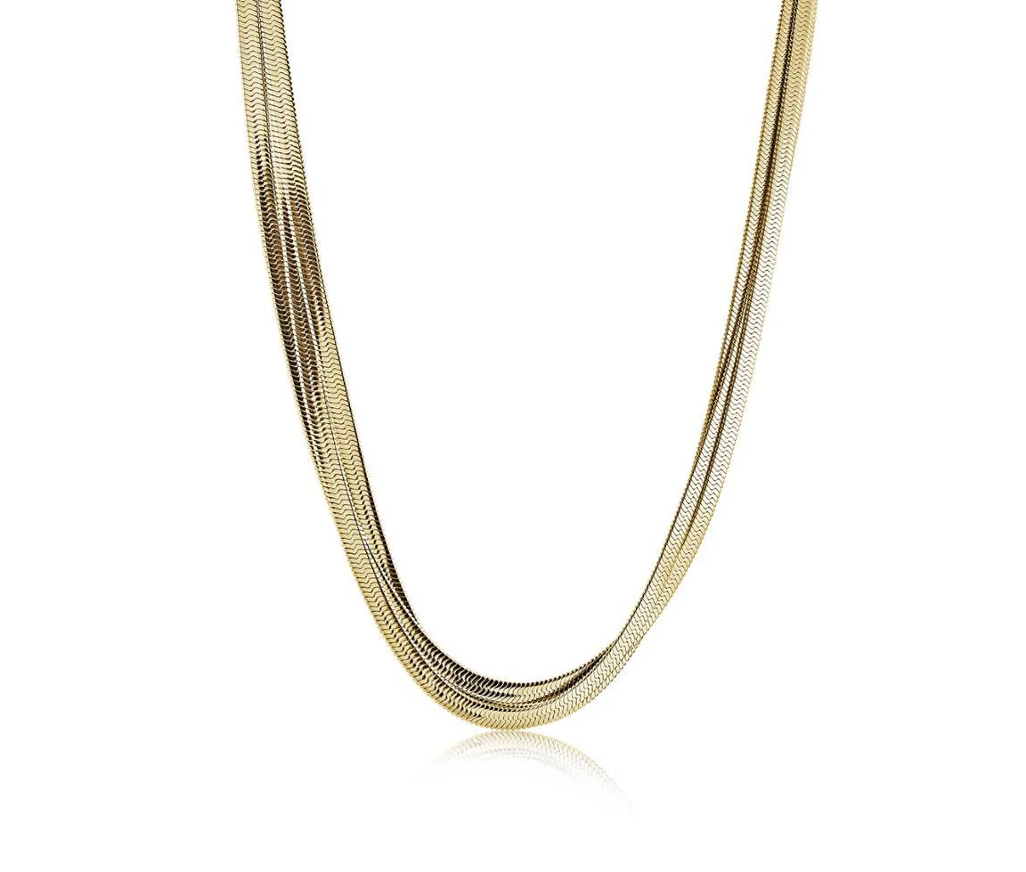 CHAINE TRIPLE EN ACIER/PVD OR À MAILLE CHEVRON - IG SWN87 - VÉLORIA