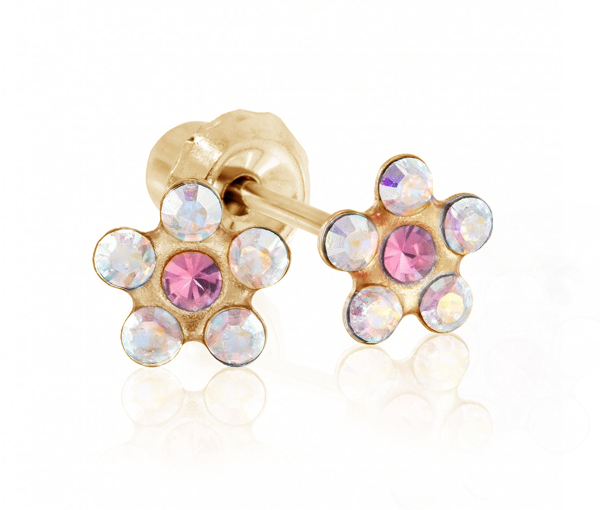 BOUCLES DE PERÇAGE EN OR SERTIES DE CUBIQUES ZIRCONIAS ROSES/BLANCS (*PERÇAGE GRATUIT) - IN 226C - PERÇAGE