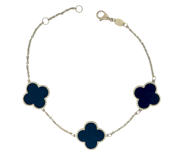 BRACELET EN OR JAUNE AVEC TRÈFLES SERTIS D'ONYX - CB BRY04503BK - CBE