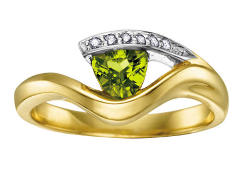 BAGUE EN OR 2 TONS SERTIE D'UN PÉRIDOT ET DE DIAMANTS - CR DD1711 - BIJOUX CANADIEN