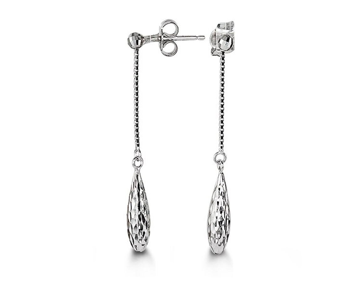 BOUCLES CHAINE ET GOUTTE TAILLÉE DIAMANT EN OR 10K BLANC - SY 1032 - BIJOUX D'IMPORTATION