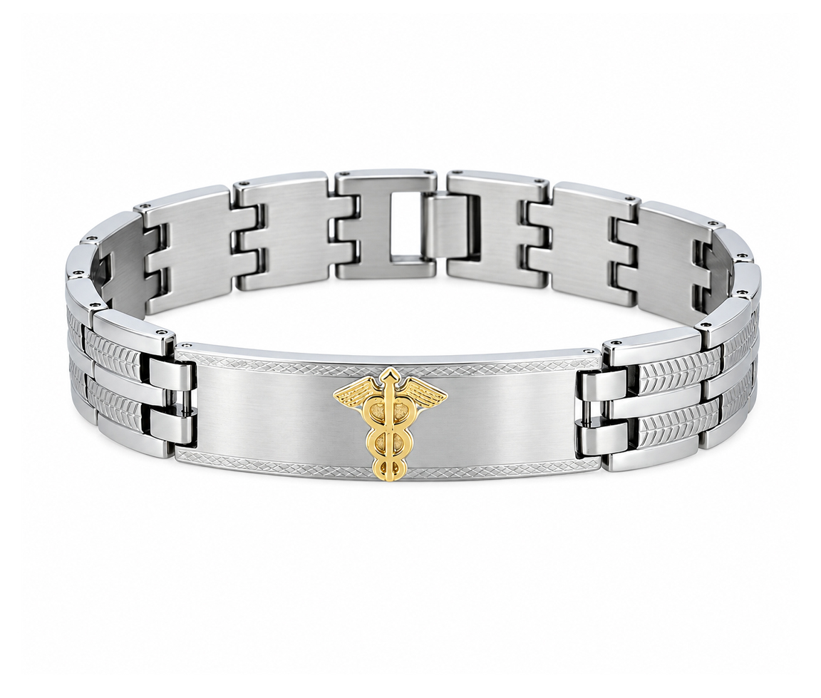 BRACELET MÉDICAL EN ACIER ET OR 10K - WB BMD460 - MEDICO BELLO
