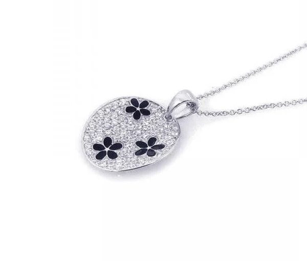 PENDENTIF PLAQUE OVALE AVEC FLEURS SERTI DE CUBIQUES ZIRCONIAS ET D'ÉMAIL - SP STP00821 - BIJOUX D'IMPORTATION