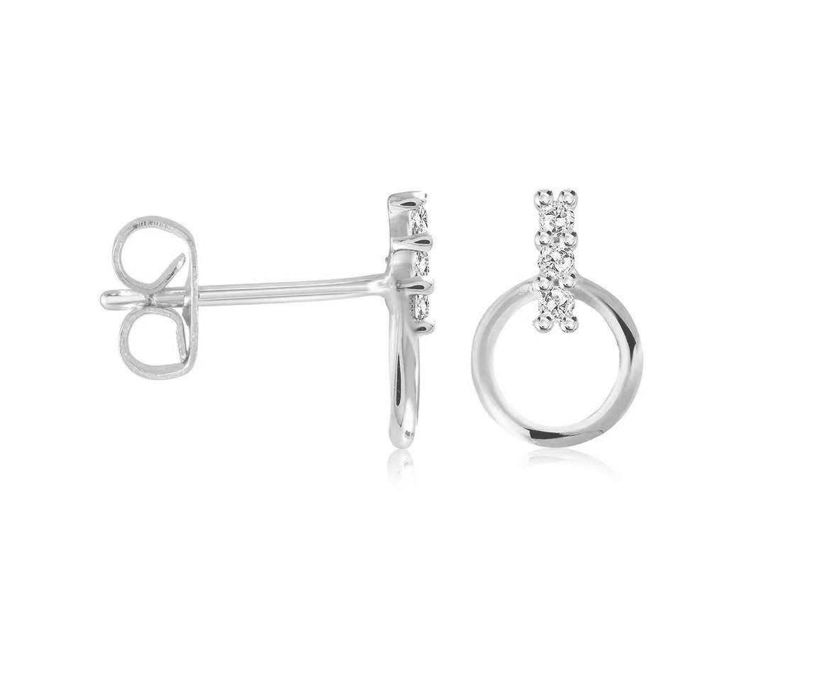BOUCLES FIXES CERCLE AJOURÉ EN ACIER SERTIES DE CUBIQUES ZIRCONIAS - IG SEA404 - VÉLORIA