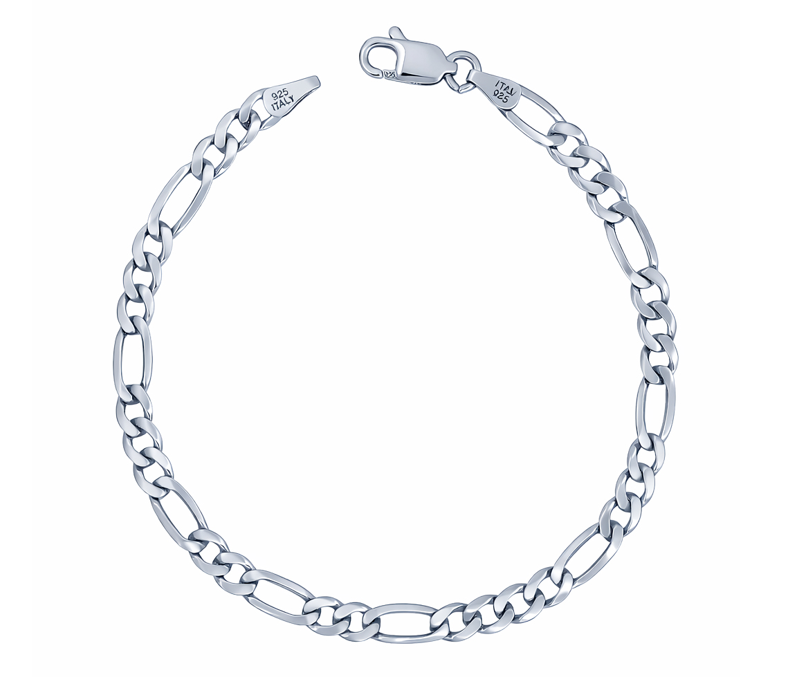 BRACELET EN ARGENT RHODIÉ À MAILLE FIGARO - MB FIG4MMS07 - BIJOUX D'IMPORTATION
