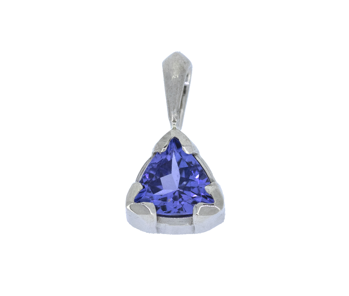 PENDENTIF EN OR 14K BLANC SERTI D'UNE TANZANITE - ST 680TN5MM - BIJOUX IMPORTATION