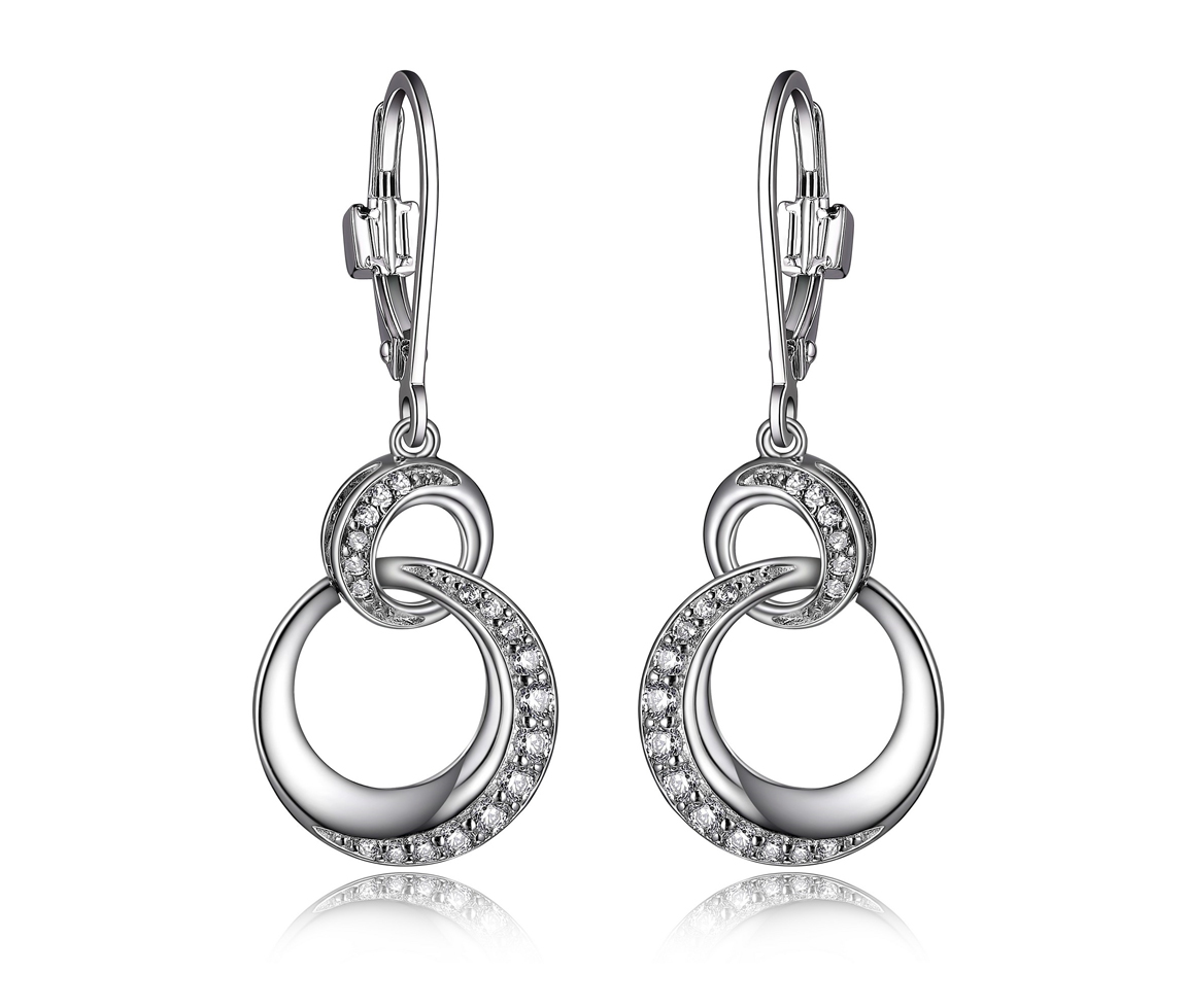 BOUCLE ELLE EN ARGENT RHODIÉ AVEC 2 CERCLES AJOURÉ SERTIS DE CUBIQUES ZIRCONIAS - PJ R2LCB80003 - ELLE