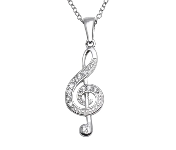 PENDENTIF CLÉ DE SOL EN ARGENT RHODIÉ SERTI DE CUBIQUES ZIRCONIAS - SP STP01118 - BIJOUX D'IMPORTATION