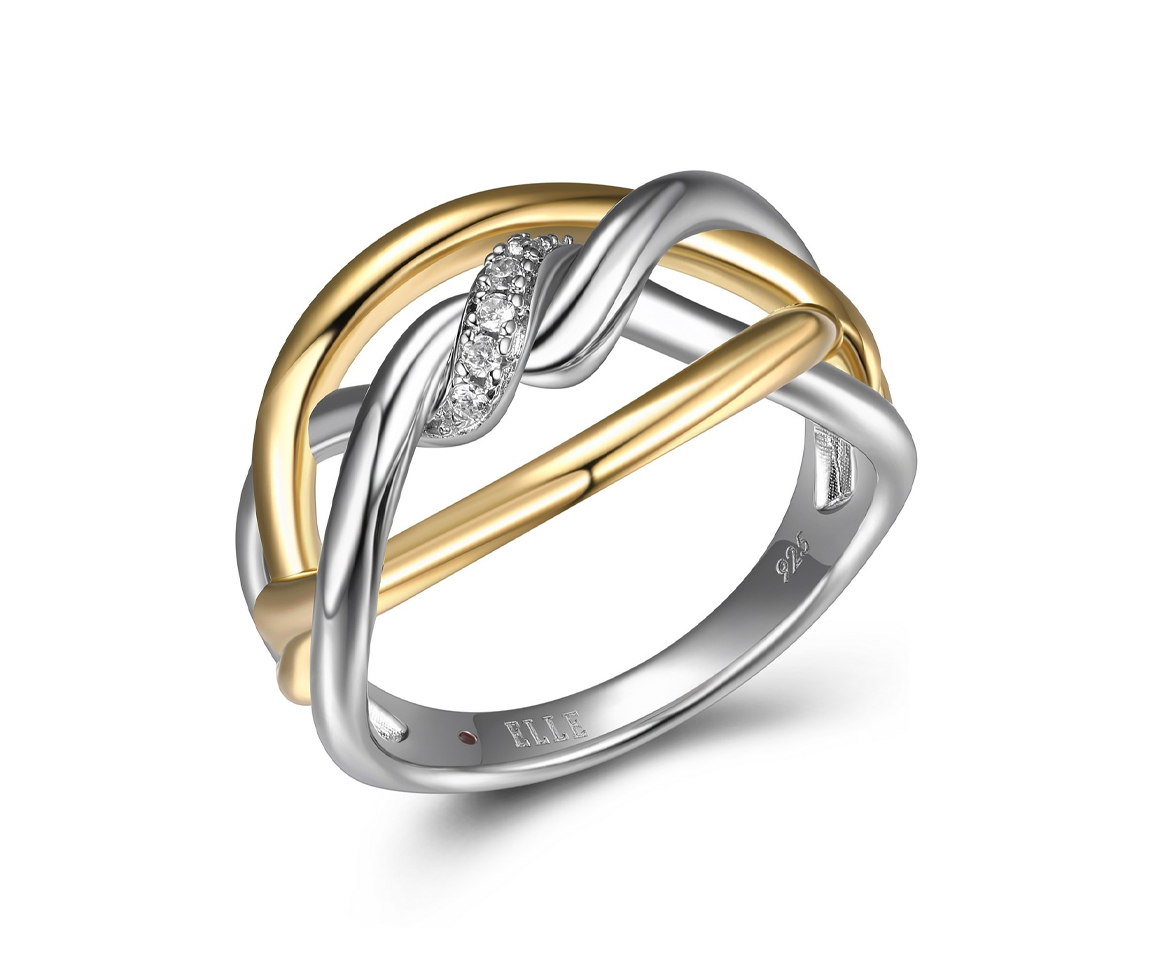 BAGUE ELLE TWIST EN ARGENT RHODIÉ/PVD OR 2 TONS - PJ R4LAAT00AC - ELLE