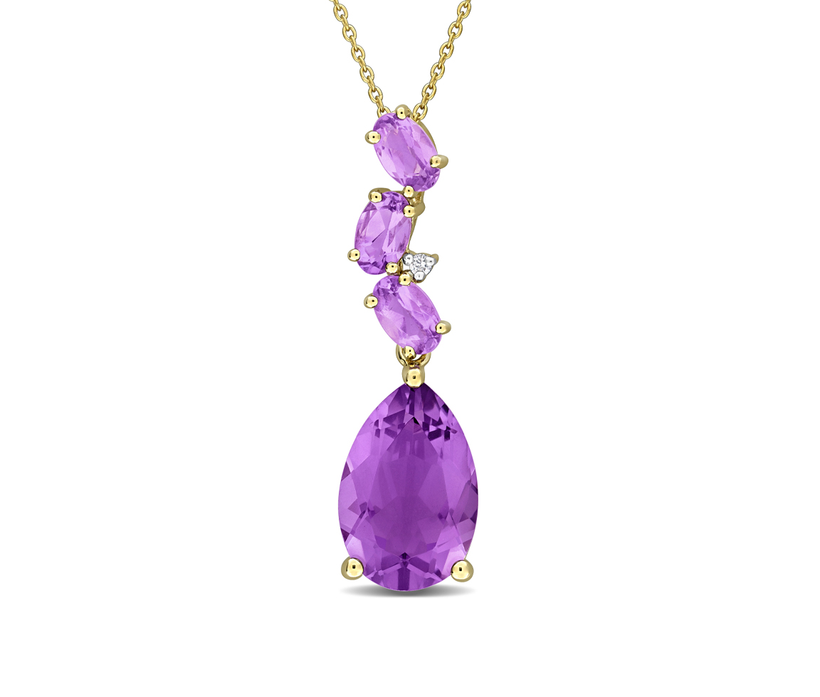 PENDENTIF EN OR JAUNE SERTI D'AMÉTHYSTES ET D'UN DIAMANT - DM FC2HTBK58 - PERLE D'IMPORTATION