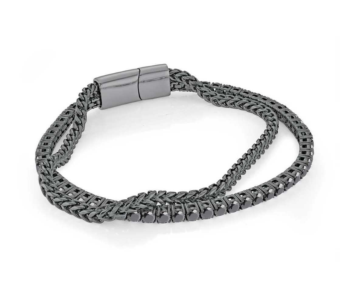 BRACELET DOUBLE EN ACIER/PVD GUNMETAL À MAILLE FRANCO ET TENNIS SERTI DE CUBIQUES ZIRCONIAS - IG SMB756BK8 - ITALGEM