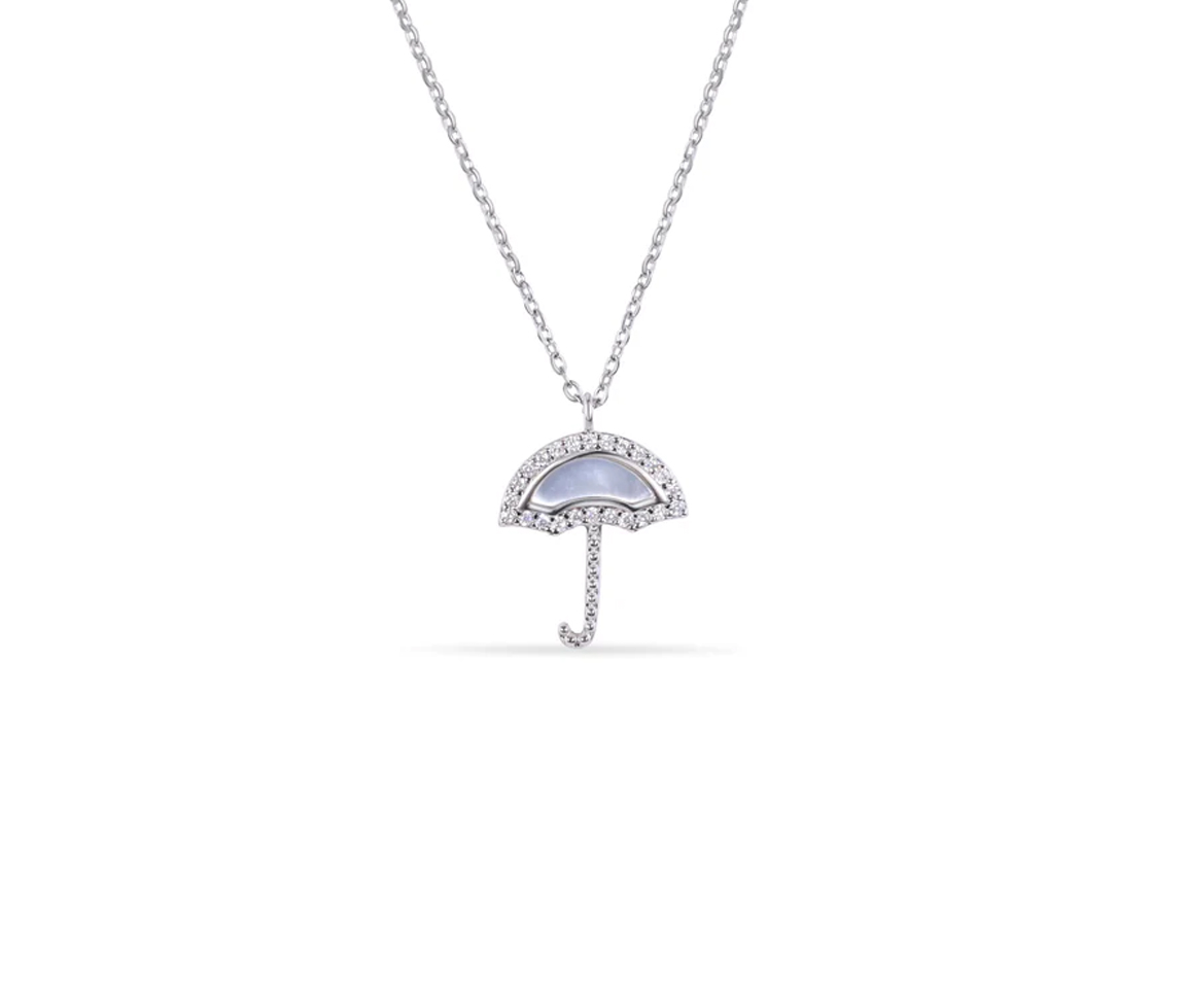 PENDENTIF PARAPLUIE EN ARGENT RHODIÉ SERTI DE NACRE DE PERLE SYNTHÉTIQUE ET DE CUBIQUES ZIRCONIAS - SP GMN00225 - BIJOUX D'IMPORTATION