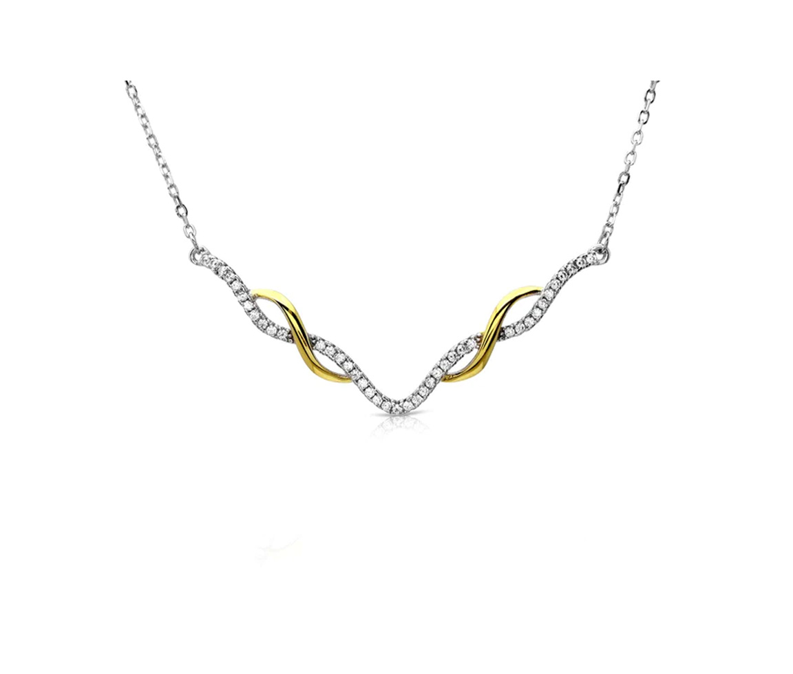 MAGNIFIQUE COLLIER EN ARGENT RHODIÉ/PVD OR SERTI DE CUBIQUES ZIRCONIAS - SP BGP01172 - BIJOUX D'IMPORTATION