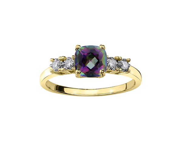 BAGUE EN OR SERTIE D'UN TOPAZE MYSTIQUE ET DIAMANTS - CR DD7524 - BIJOUX CANADIEN