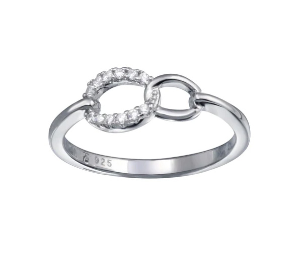 BAGUE 2 OVALES ENTRELACÉS EN ARGENT RHODIÉ SERTIE DE CUBIQUES ZIRCONIAS - SP STR01162/6 - BIJOUX D'IMPORTATION