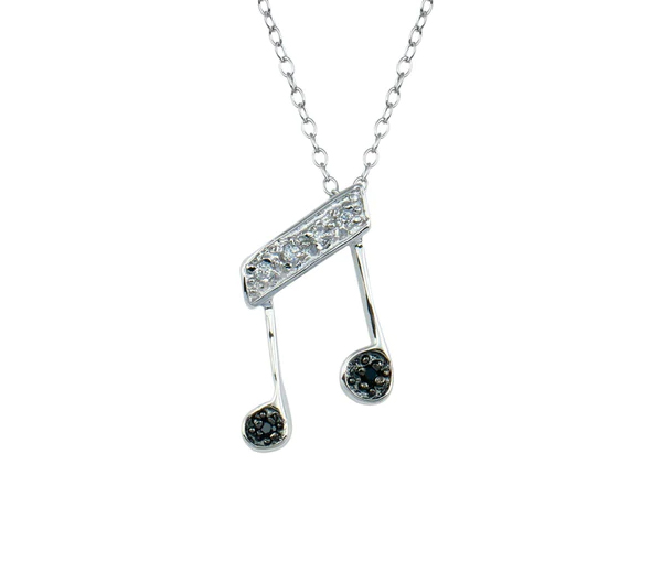 COLLIER NOTE DE MUSIQUE EN ARGENT RHODIÉ SERTI DE CUBIQUES ZIRCONIAS - SP BGP00677 - BIJOUX D'IMPORTATION
