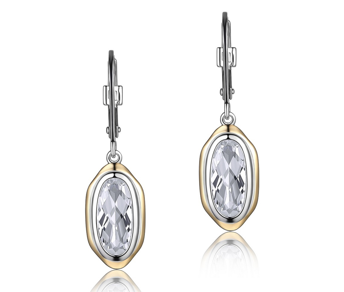 BOUCLES EN ARGENT RHODIÉ/PVD OR 2 TONS SERTIES DE QUARTZ - PJ R2LC71CF03 - ELLE