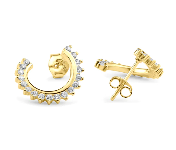 boucles anneaux croissant en argent/or serties de cubiques zirconias - SP BGE00681 - BIJOUX D'IMPORTATION