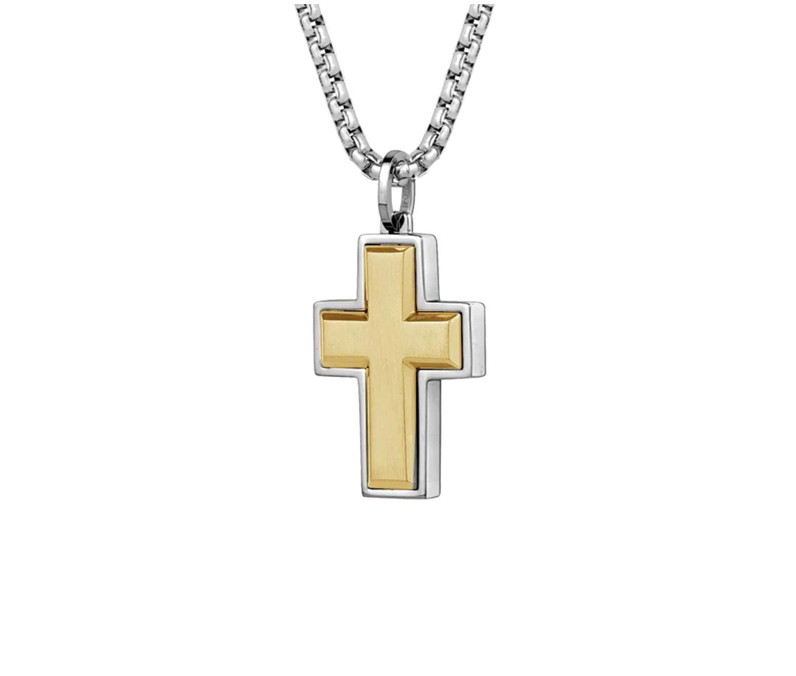 PENDENTIF CROIX EN ACIER/PVD OR - IG SC73 - ITALGEM