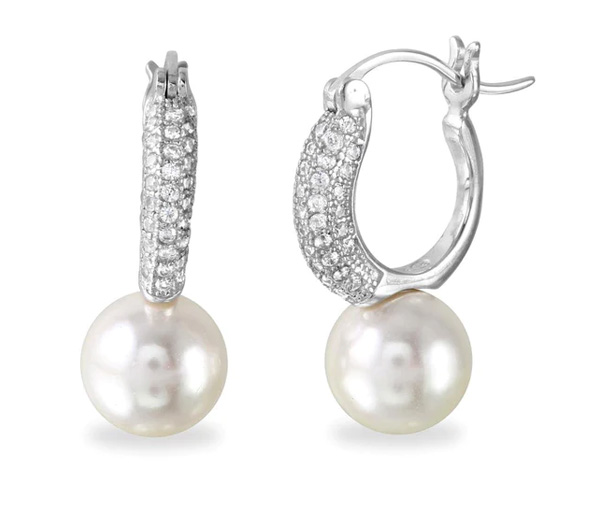 BOUCLES ANNEAUX EN ARGENT RHODIÉ SERTIES DE PERLES SYNTHÉTIQUES ET DE CUBIQUES ZIRCONIAS - SP BGE00526 - BIJOUX D'IMPORTATION