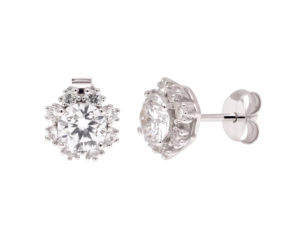 BOUCLES FLEUR EN ARGENT RHODIÉ - SP MDGE00017 - BIJOUX D'IMPORTATION