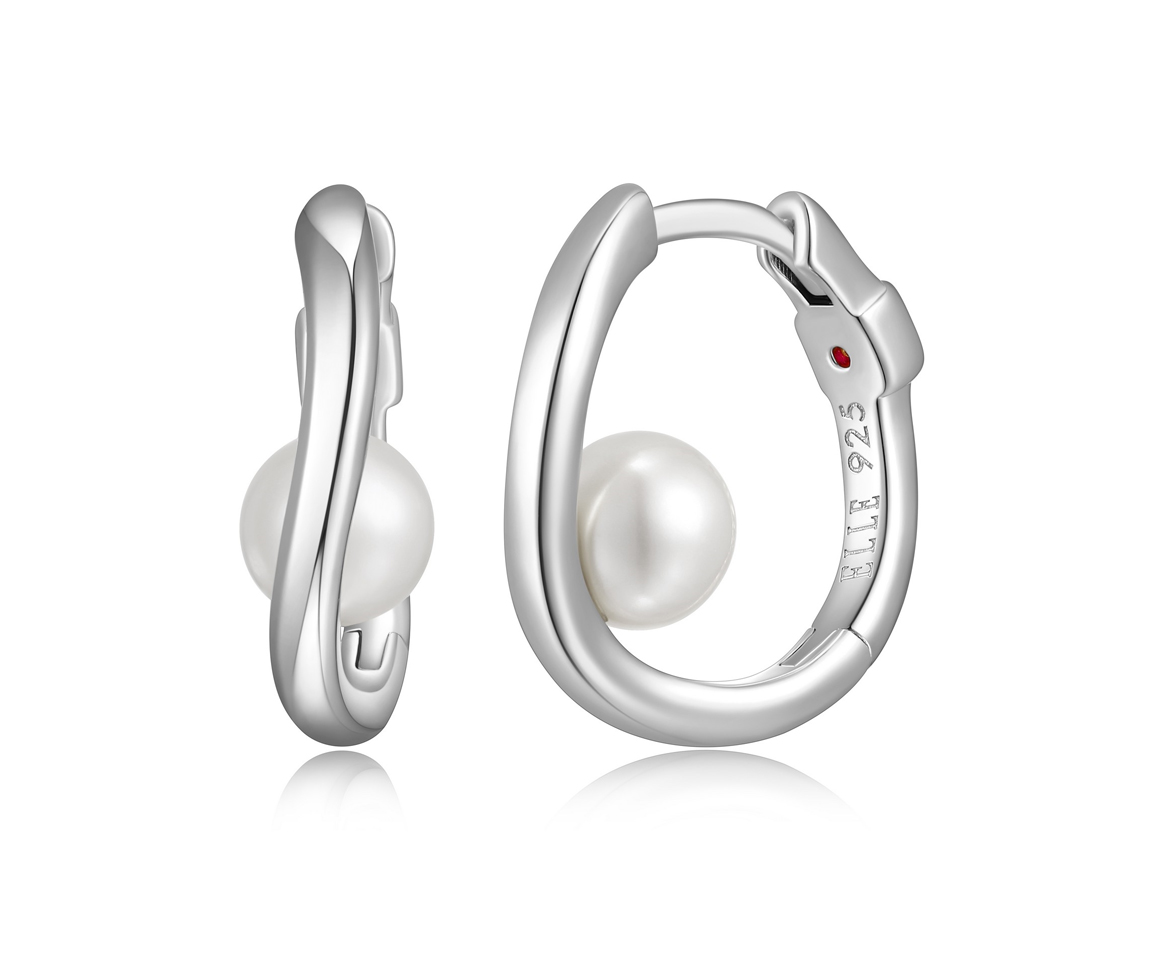 BOUCLES HUGGIES EN ARGENT RHODIÉ SERTIES D'UNE PERLE DE CULTURE - PJ R2LCQG4527 - ELLE