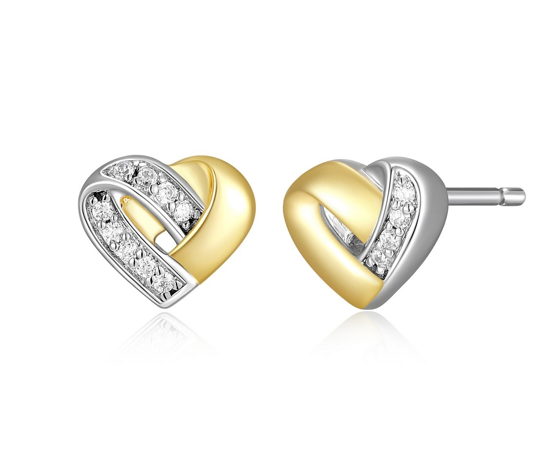 BOUCLES FIXES COEURS EN ARGENT RHODIÉ/PVD OR 2 TONS SERTIES DE CUBIQUES ZIRCONIAS - PJ R2LCR60058 - ELLE