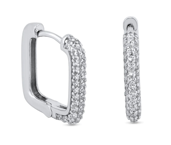BOUCLES HUGGIES CARRÉES EN ARGENT RHODIÉ SERTIES DE CUBIQUES ZIRCONIAS - SP GME00123 - BIJOUX D'IMPORTATION