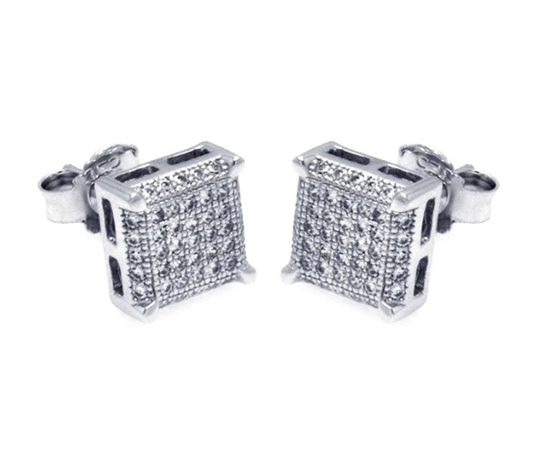 BOUCLES EN ARGENT RHODIÉ CARRÉ À PAVÉ DE CUBIQUES ZIRCONIAS - SP ACE00045 - BIJOUX D'IMPORTATION