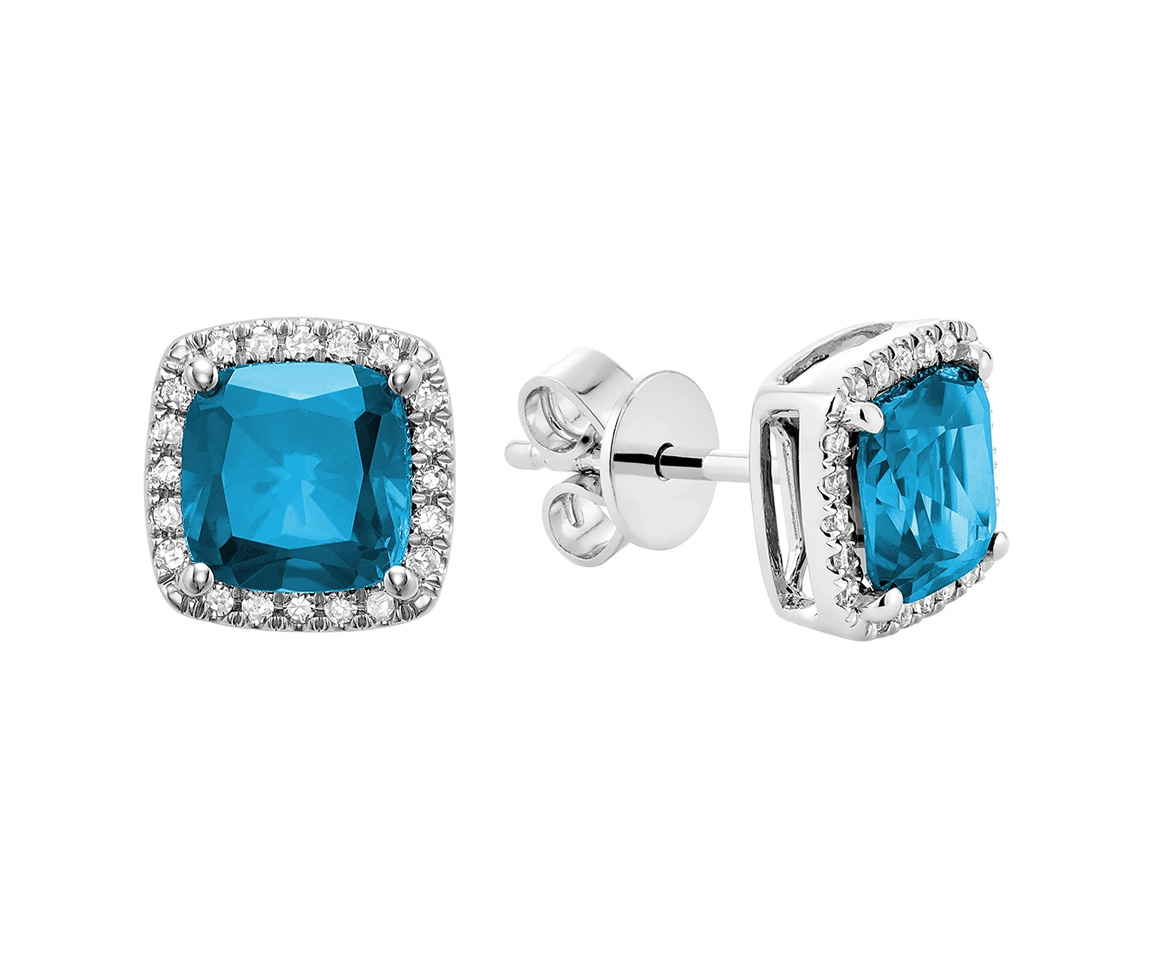BOUCLES EN OR 10K BLANC SERTIES DE TOPAZES BLEUS ET DE DIAMANTS - BR 13041028BT - R.N.B.