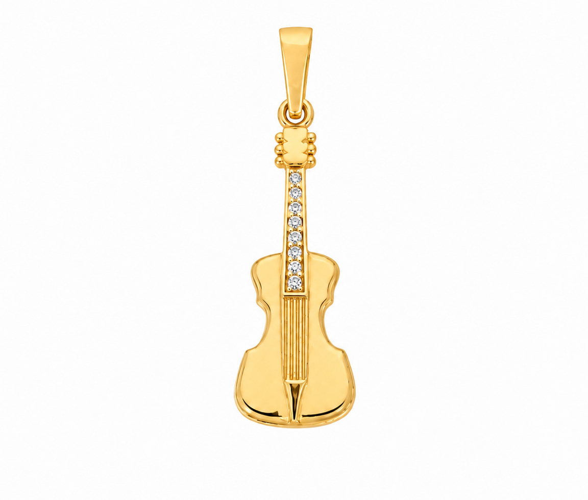 PENDENTIF GUITARE AVEC CUBIQUES ZIRCONIAS - MB PEN04 - BIJOUX D'IMPORTATION