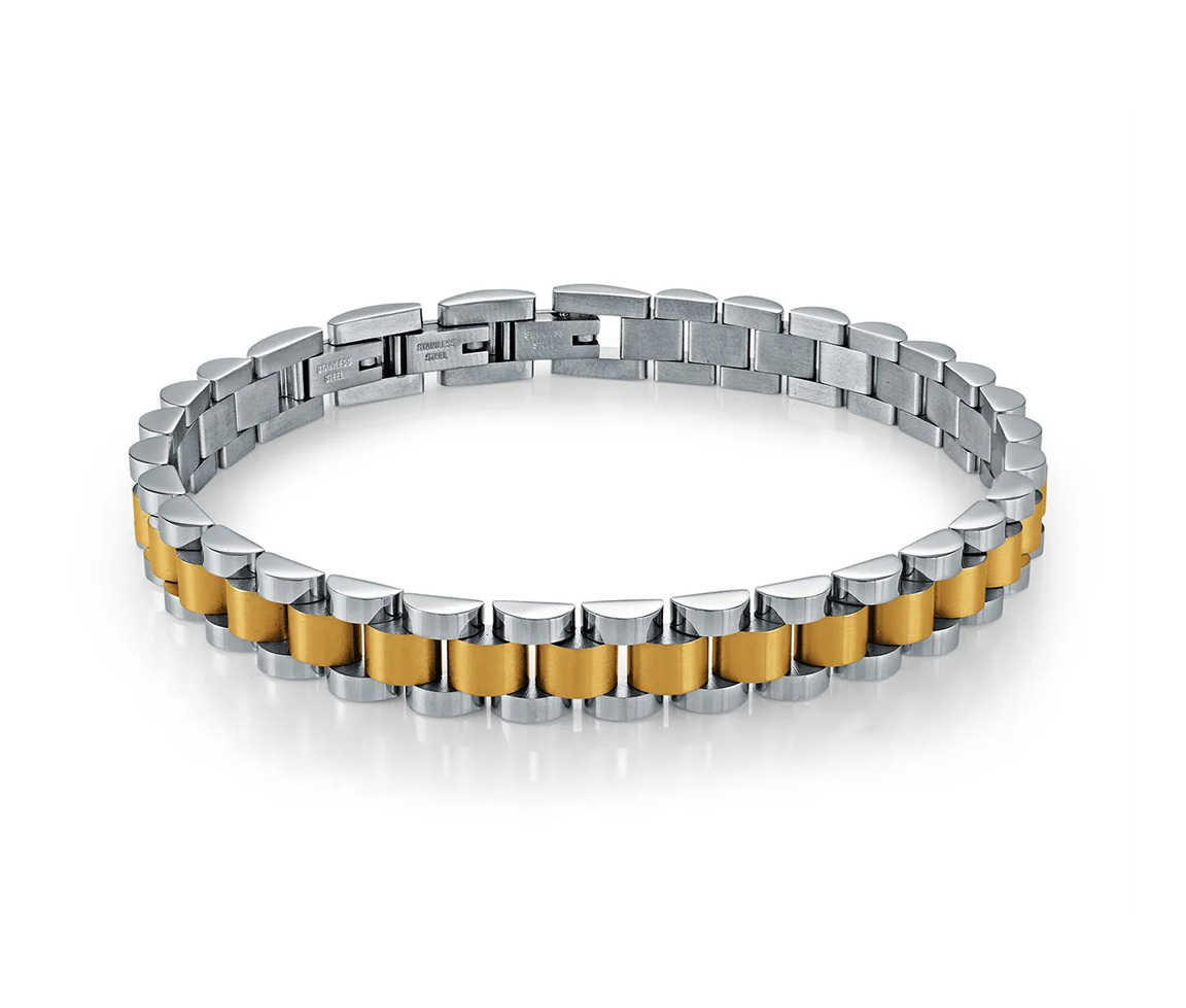 BRACELET EN ACIER/PVD OR 2 TONS MAILLE ROLEX - IG SMB245 - ITALGEM
