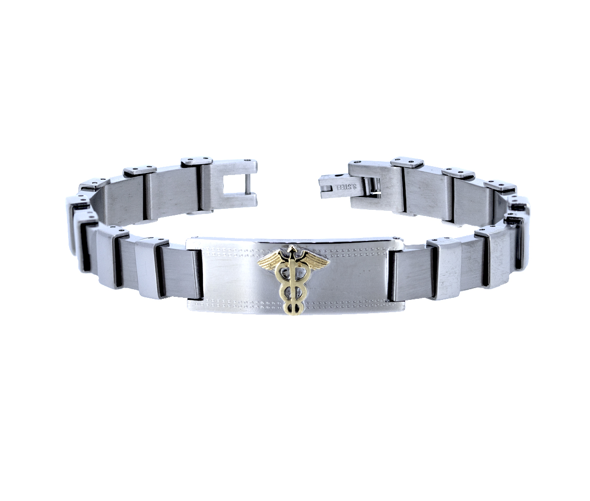 BRACELET MÉDICAL EN ACIER ET OR 10K