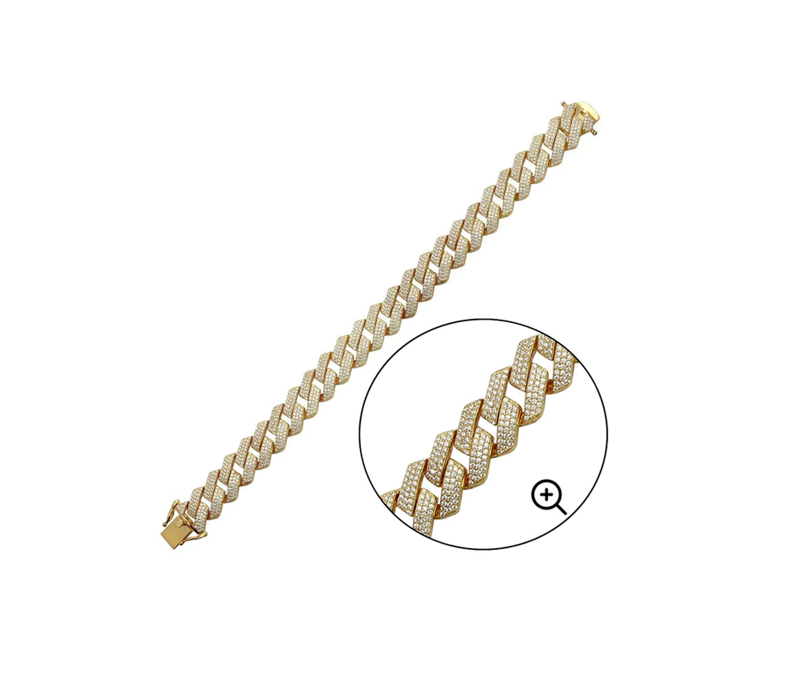 BRACELET MAILLE GOURMETTE EN ARGENT/PVD OR SERTI DE CUBIQUES ZIRCONIAS - SP GMB00075GP - BIJOUX D'IMPORTATION