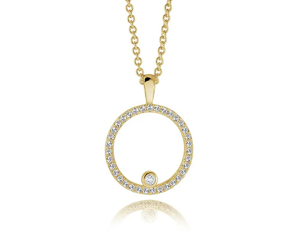 PENDENTIF EN ACIER/PVD OR CERCLE AJOURÉ SERTI DE CUBIQUES ZIRCONIAS ET SA CHAINE - IG SWP77 - ITALGEM