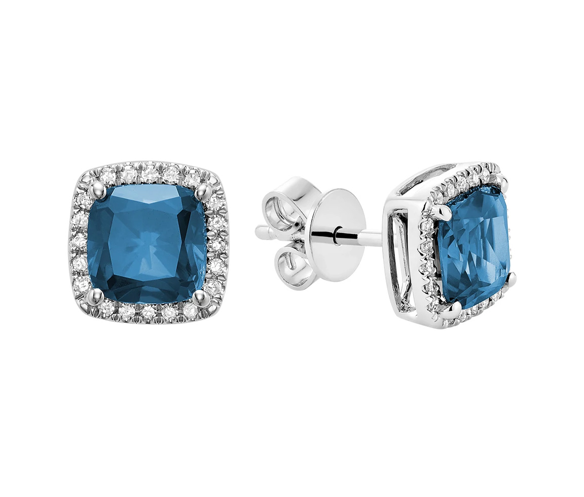 BOUCLES EN OR 10K BLANC SERTIES DE TOPAZES BLEUS LONDON ET DE DIAMANTS - BR 13041028LBT - Bijoux d'importation