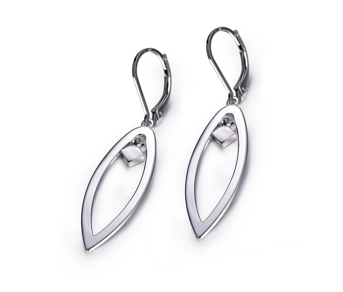 BOUCLES ELLE EN ARGENT RHODIÉ FEUILLES AJOURÉES - PJ R2LC2XA004 - ELLE