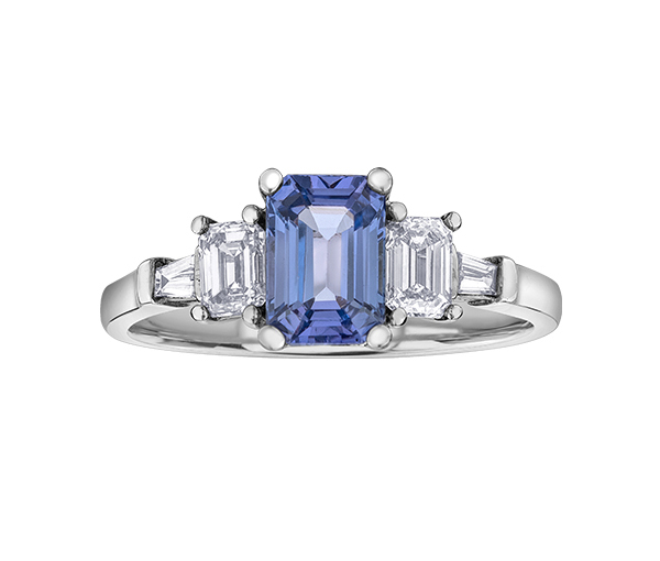BAGUE EN OR BLANC SERTIE D'UNE TANZANITE ET DE DIAMANTS - CR 52C16W - BIJOUX CANADIEN