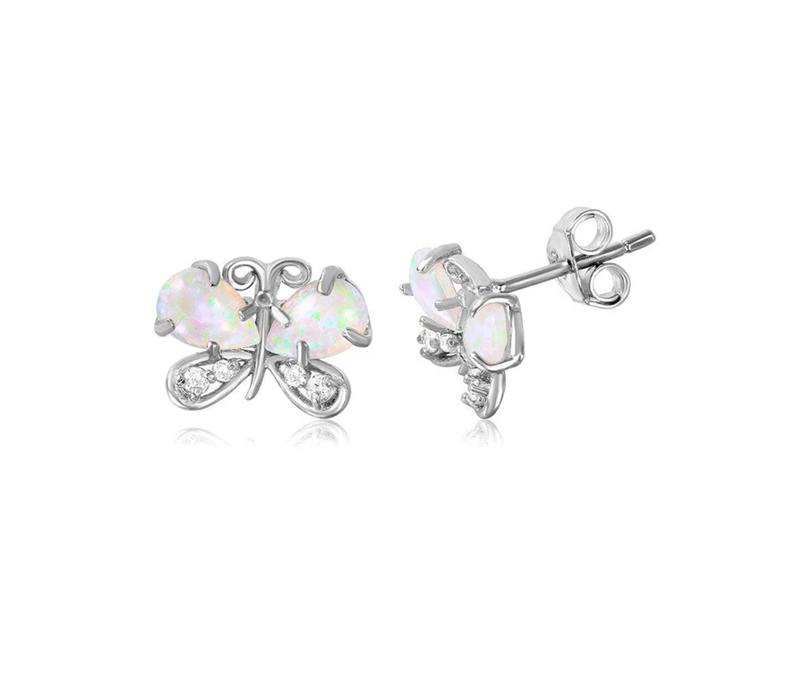 BOUCLES FIXES PAPILLON EN ARGENT RHODIÉ - SP STE01037 - BIJOUX D'IMPORTATION