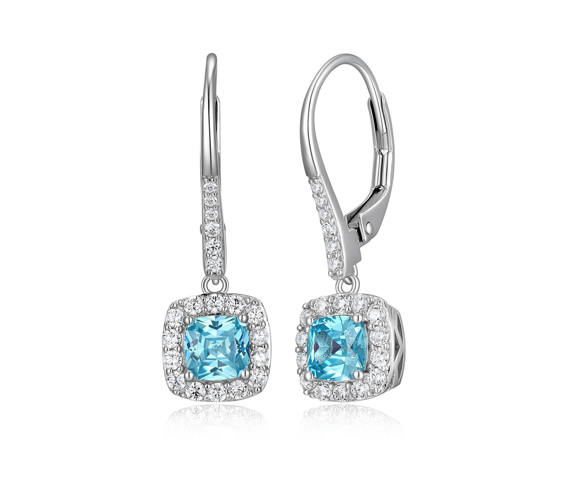 BOUCLES EN ARGENT RHODIÉ SERTIES DE CUBIQUES ZIRCONIAS BLEUS ET BLANCS - PJ R2LCRP256G - ELLE