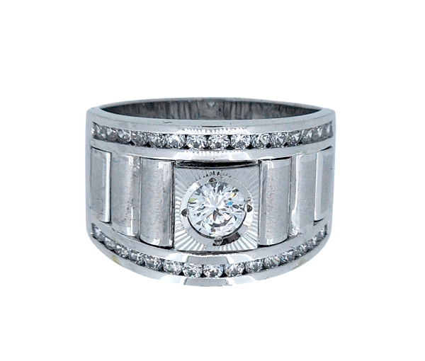 BAGUE POUR HOMME EN OR BLANC SERTIE DE CUBIQUES ZIRCONIAS - SJ LBH02 - BIJOUTERIE SUISSE